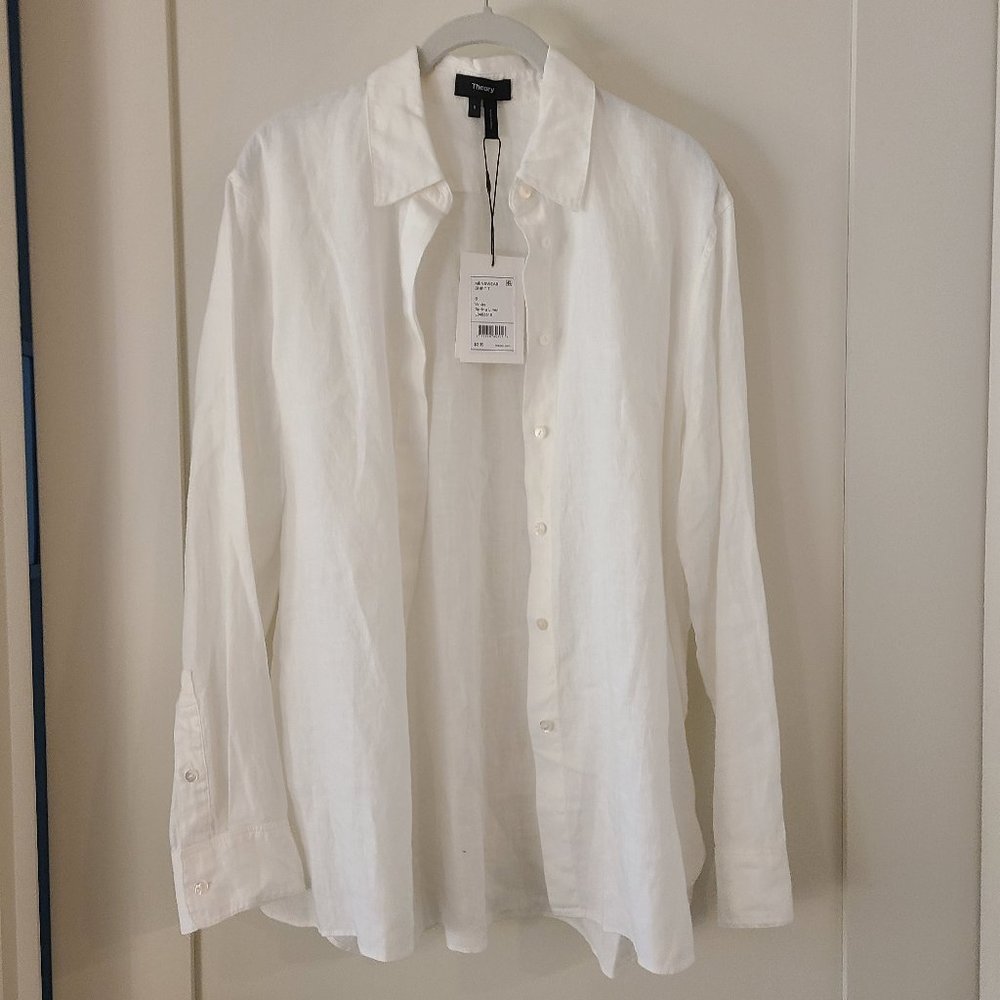 Theory Oversized Shirt in White Linen NWT